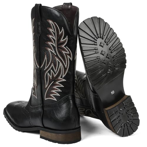 Cowboy Boots for Men Square Toe Embroideried Western Boots Traditional Country Boots Durable Work Boots