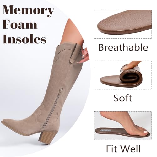 Women's Slouchy Knee High Boots with Chunky Heel, Pointed Toe, Comfortable and Fashionable Fall Winter Boots for Women.