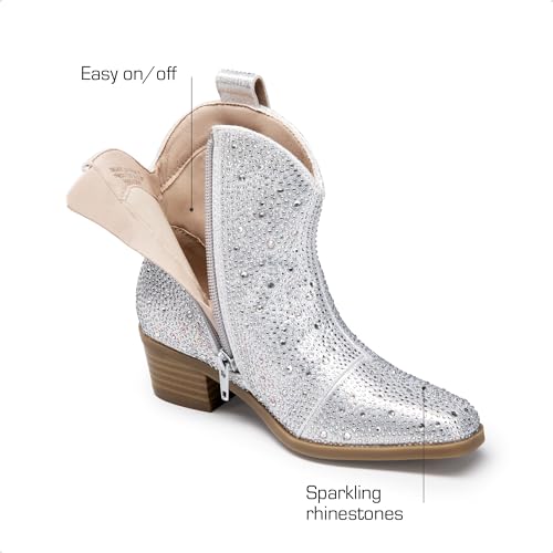Girls Cowgirl Cowboy Rhinestone Boots Ankle Low Heel Dress Booties