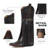 Cowboy Boots for Women Retro Square Toe Side Zipper Block Chunky Heel Tassel Country Concert Outfits Calf Western Cowgirl Boots
