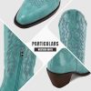 Women Cowboy Boots Mid Calf Cowgirl Western Boots Embroidered Suede Pull On Almond Toe Chunky Heel