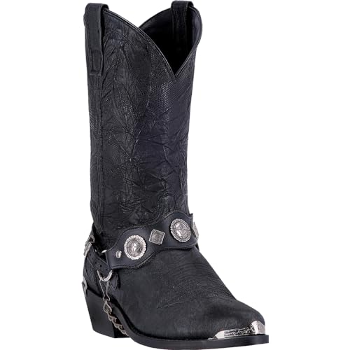 Mens Suiter Embroidered Round Toe Pull On Casual Boots Mid Calf - Black