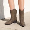 Cowboy Boots for Women, Mid Calf Cowgirl Boots with Embroidery Round Toe Western Chunky Low Heel Shoes