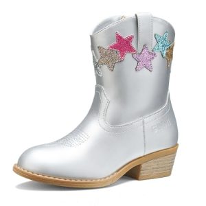 Toddler Cowboy Boots Cowgirl Boots for Girls Little Kids Western Booties with Side Zipper Round Toe Horse Riding Shoes with
