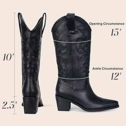 Cowboy Boots for Women Wide Calf - Cowgirl Boots with Pointed Toe and Chunky Heel for All-Day Comfort | Perfect for Country