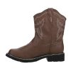 Womens Chunk Rider Embroidery Round Toe Casual Boots Ankle Low Heel 1-2" - Brown