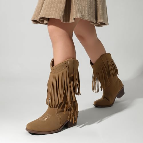Girls Cowboy Boots with Tassel Fringe Cowgirl Boots Kids Western Boots Stylish & Comfortable