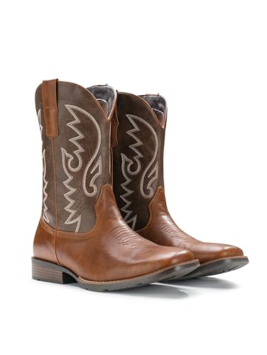 Cowboy Boots For Men with Wide Square Toe Western Retro Boot Durable Classic Fashionable Embroidered Pull On Slip Resistant