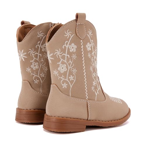 Toddler Girls Cowboy Cowgirl Boots Little Kids Pointed Toe Western Boots Mid Calf Side Zipper Riding Shoes for All Seasons