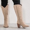 Women's Extra Wide Calf Cowboy Knee High Boots，Wide Width Cowgirl Boots Chunky Pump Heel Plus Size Western Tall Boots.