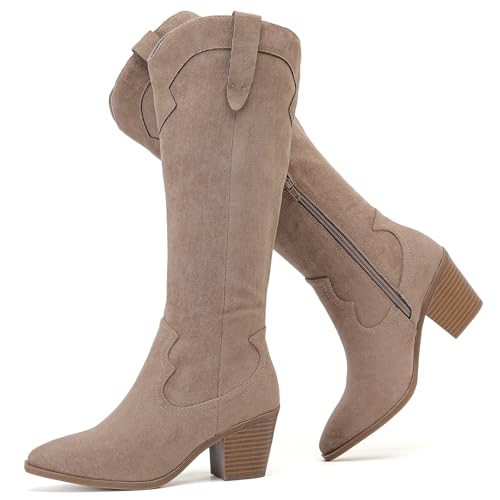 Women's Slouchy Knee High Boots with Chunky Heel, Pointed Toe, Comfortable and Fashionable Fall Winter Boots for Women.