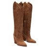 Knee High Cowboy Boots for Women Pointed Toe Chunky High Heels Pull-on Embroidered Boots Western Boots Wide Calf Cowgirl Boots