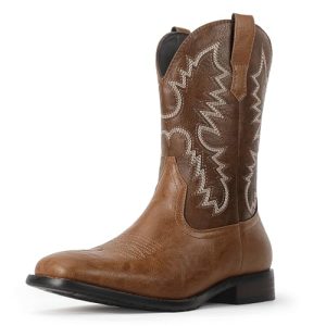 Cowboy Boots for Men Square Toe Western Classic Embroidered Slip on Chunky Heel Men's Boots