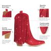 Rhinestone Cowboy Boots for Women, Sparkly Cowgirl Boots with Pointed Toe, Fringe Womens Western Boots Chunky Heel for Concert