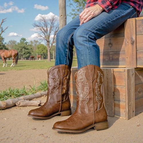 Girls Cowgirl Boots Unisex-Child Mid Calf Glitter Toddler Cowboy Boot Little Big Kids Western Riding Shoes