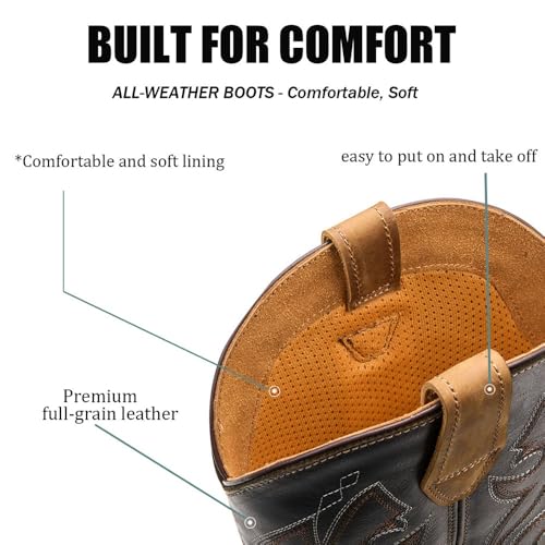 10" Cowboy Boots - Men’s Square Toe Work Boot,Pull On Leather Western Boots,Durable Classic Slip Resistant Soft Toe Wellington