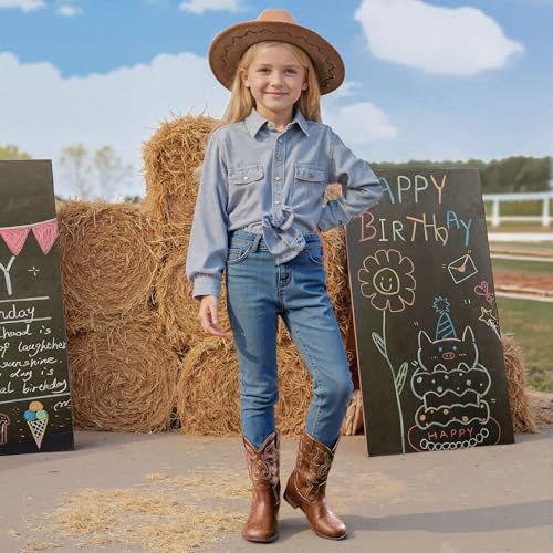 Girls Cowgirl Boots Unisex-Child Mid Calf Glitter Toddler Cowboy Boot Little Big Kids Western Riding Shoes