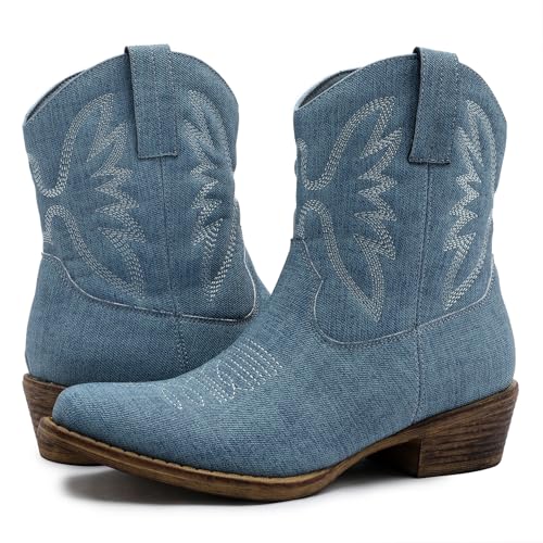 Women's Mid Calf The Western Cowboy Boots Fashion Cowgirl Boots For Women Low Heel
