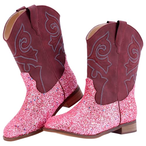 Girls Cowboy Boots Kids Cowgirl Western Boot Glitter Round Toe with Walking Heel for Toddler/Little Kid/Big Kid