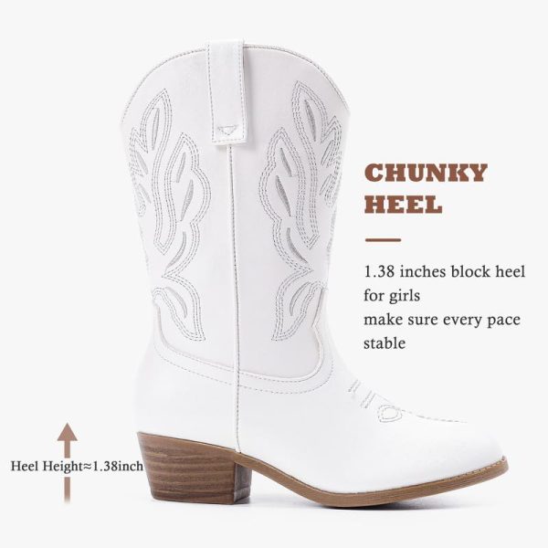 Cowgirl Boots for Little Girls Mid Calf Pointed Toe Kid Cowboy Boots Side Zipper Classic Embroidered Western Boots Horse Riding