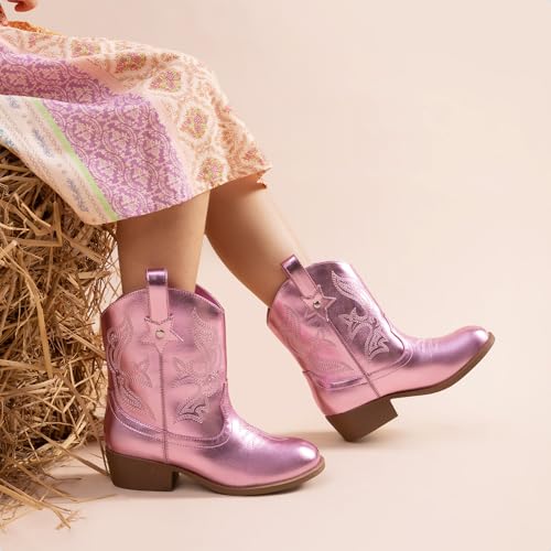 Girls Cowgirl Boots Cowboy Boots with Low Heel Western Embroidered Fashion Mid Calf Shoes for Toddler/Little Kid/Big Kid