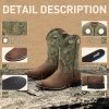 Western Mens Cowboy Boots Round Toe Work Boot Slip On Pu Leather Embroidered Casual Dress Boots Brown