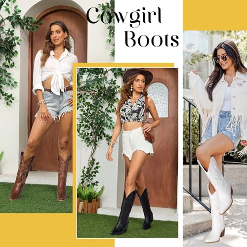 Cowboy Boots for Women Wide Calf - Cowgirl Boots with Pointed Toe and Chunky Heel for All-Day Comfort | Perfect for Country
