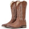 Cowboy Boots For Women Square Toe Wide Western Boots Mid Calf Cowgirl Boots Pull On Embroidered Brown Cowboy Boots
