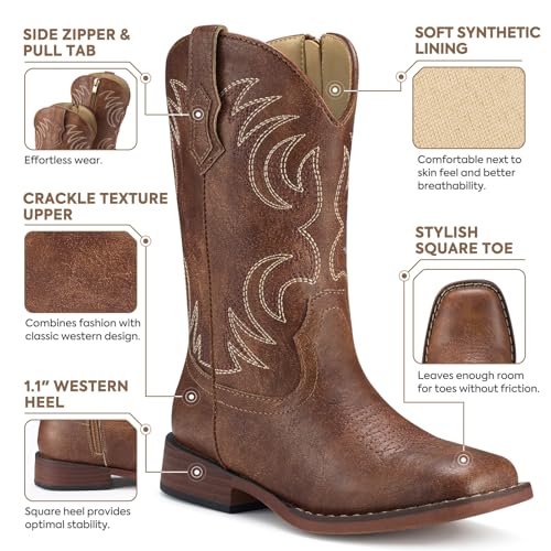 Kids Cowboy Boots Girls Cowgirl Boots Square Toe Boys Western Boots for Toddler/Little Kid/Big Kid