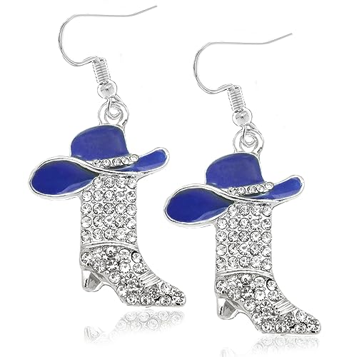 Rhinestone Western Boots Earrings Cowgirl Cowboy Enamel Hat Bohemian Rodeo Boot Drop Dangle Earrings for Women