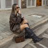Women's Shark Studded Fold Over Knee High Boots Tall Pull-on Snip Toe Cowboy Cowgirl Slouch Boot Dress