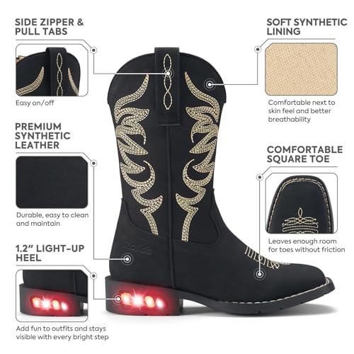 Toddler Cowboy Boots for Boys Girls Cowgirl Boots Light Up Kids Western Boots for Toddler/Little Kid