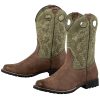 Western Mens Cowboy Boots Round Toe Work Boot Slip On Pu Leather Embroidered Casual Dress Boots Brown