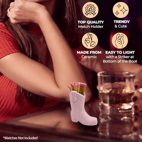 Cowboy Boot Ceramic Match Holder with Built-in Striker - Rustic Western Home Decor - Vintage Farmhouse Aesthetic-Kitchen,