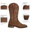 Womens Square Toe Cowgirl Cowboy Boots Mid Calf with Chunky Heel Retro Embroidery Western Boots