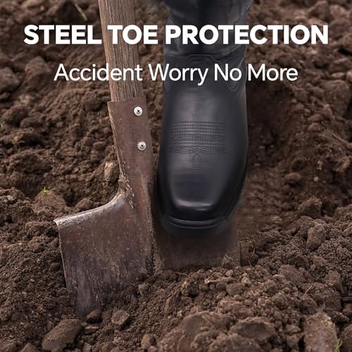 Cowboy Work Boots for Men Waterproof Square Toe Leather Western Boots Puncture Resistant Indestructable Steel Toe Safety Boots