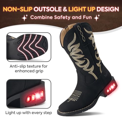 Toddler Cowboy Boots for Boys Girls Cowgirl Boots Light Up Kids Western Boots for Toddler/Little Kid