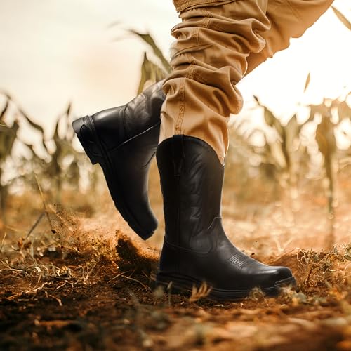 Cowboy Work Boots for Men Waterproof Square Toe Leather Western Boots Puncture Resistant Indestructable Steel Toe Safety Boots