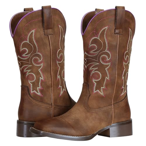 Ladies Western Square Toe Cowboy Boots For Women Wide Calf Cowgirl Boots