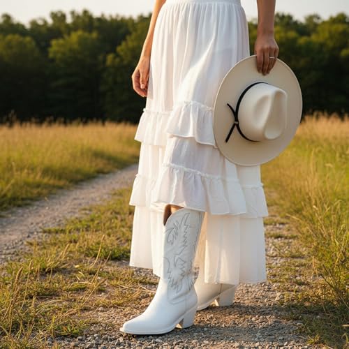 Cowboy Boots For Women Western Cowgirl Boots Pull On Pointy Toe Mid Calf