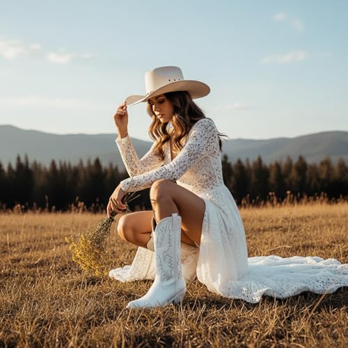 Cowboy Boots For Women Western Cowgirl Boots Pull On Pointy Toe Mid Calf