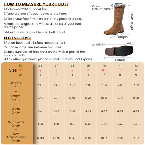 Women's Mid Calf Square Toe Cowgirl Western Cowboy Boots Brown