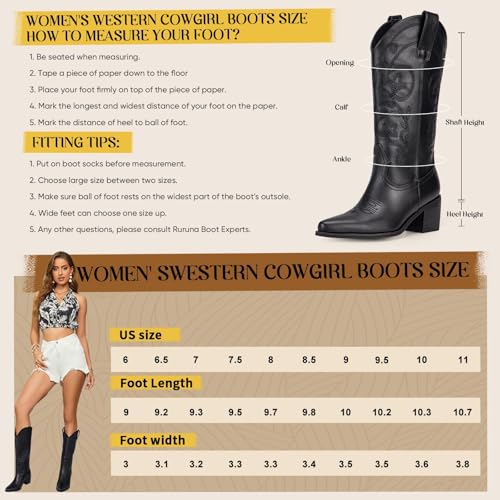 Cowboy Boots for Women Wide Calf - Cowgirl Boots with Pointed Toe and Chunky Heel for All-Day Comfort | Perfect for Country