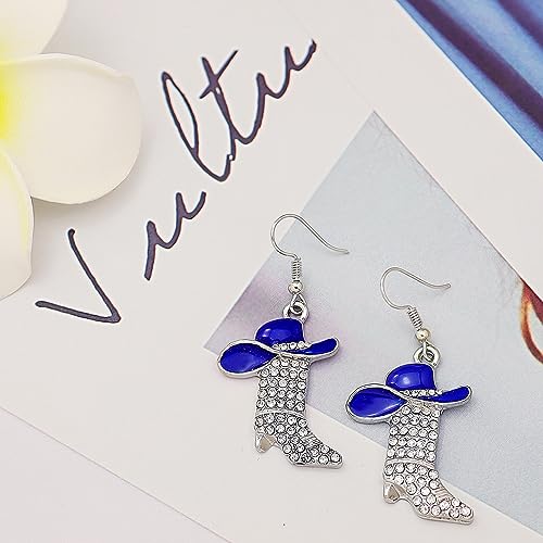 Rhinestone Western Boots Earrings Cowgirl Cowboy Enamel Hat Bohemian Rodeo Boot Drop Dangle Earrings for Women
