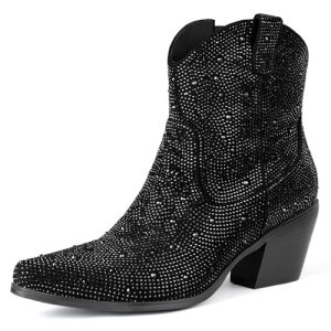 Rhinestone Boots for Women Sparkly Cowgirl Boots Pointed Toe Chunky Heels Rhinestone Cowboy Boots