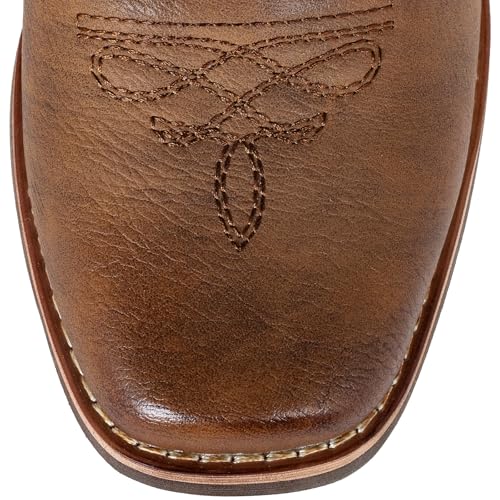 Women's Cowboy Boots Square Toe Western Cowgirl Mid Wide Calf Embroidered Boots Brown