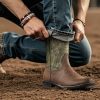 Western Mens Cowboy Boots Round Toe Work Boot Slip On Pu Leather Embroidered Casual Dress Boots Brown