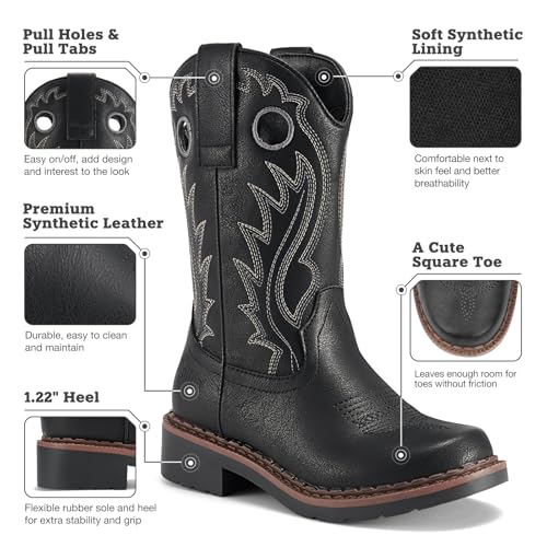 Boys Cowboy Boots Kids Western Boots Square Toe Girls Cowgirl Boots for Toddler/Little Kid/Big Kid