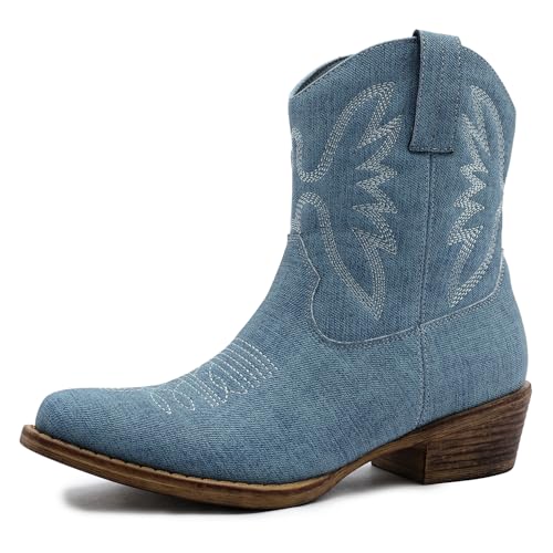 Women's Mid Calf The Western Cowboy Boots Fashion Cowgirl Boots For Women Low Heel