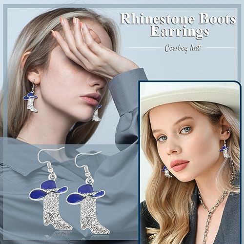 Rhinestone Western Boots Earrings Cowgirl Cowboy Enamel Hat Bohemian Rodeo Boot Drop Dangle Earrings for Women